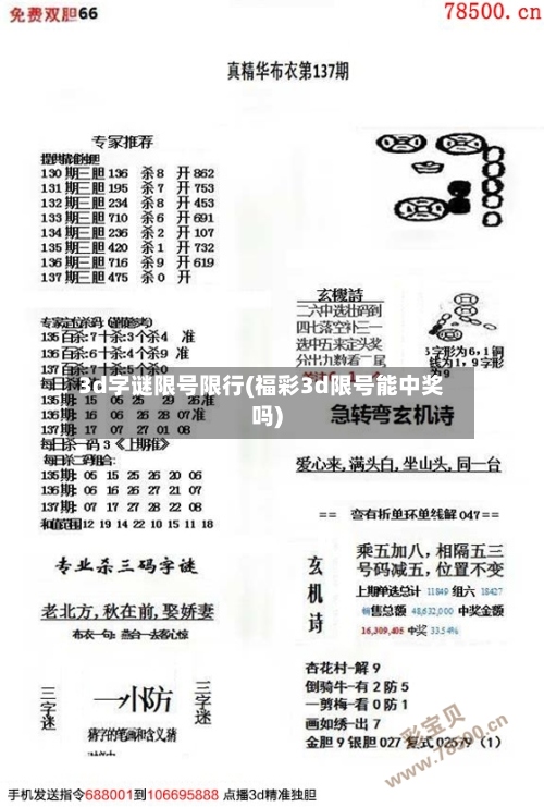 3d字谜限号限行(福彩3d限号能中奖吗)