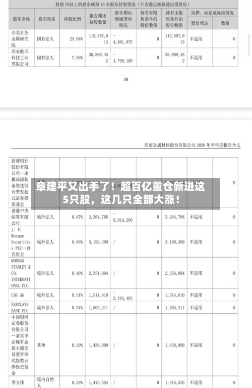 章建平又出手了！超百亿重仓新进这5只股，这几只全部大涨！