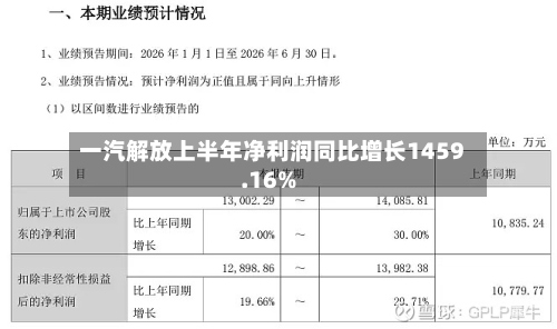 一汽解放上半年净利润同比增长1459.16%-第1张图片
