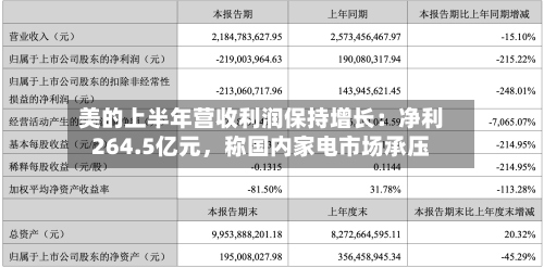 美的上半年营收利润保持增长：净利264.5亿元，称国内家电市场承压-第2张图片