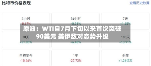 原油:WTI自7月下旬以来首次突破90美元 美伊敌对态势升级-第1张图片