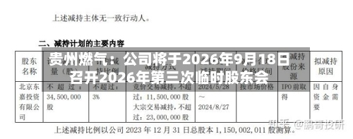 贵州燃气：公司将于2026年9月18日召开2026年第三次临时股东会