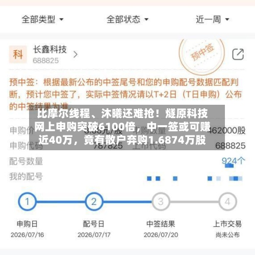 比摩尔线程、沐曦还难抢！燧原科技网上申购突破6100倍，中一签或可赚近40万，竟有散户弃购1.6874万股